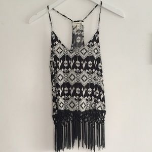Black Fringe Aztec Print Tank